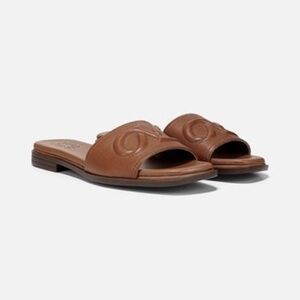 Naturalizer Genevieve Leather Slide Sandal English Tea Brown Size 6.5